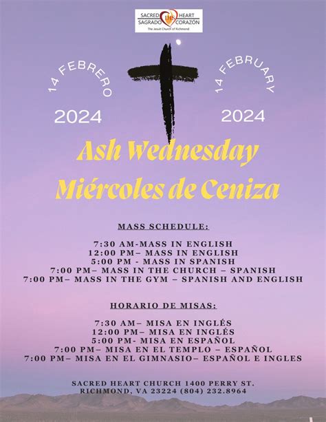 Ash Wednesday Mass Schedule Sacred Heart Parish