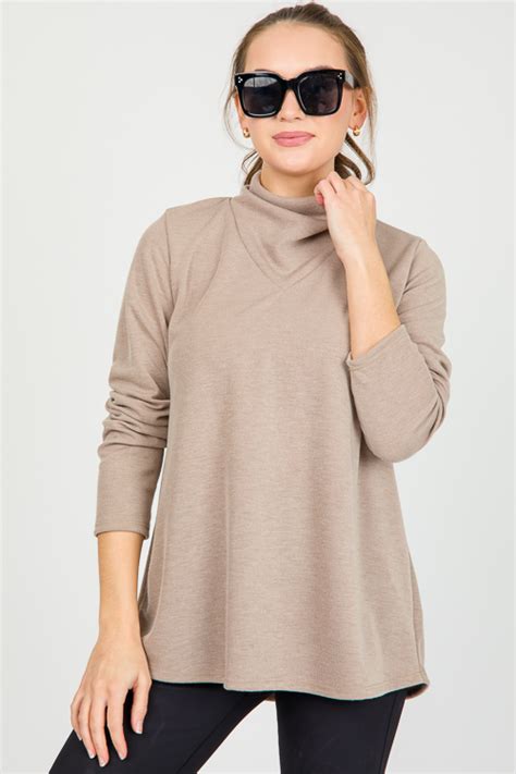 Georgina Cowl Turtleneck Taupe Sale The Blue Door Boutique