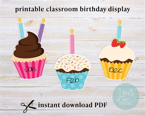 Classroom Birthday Board Cupcakes Birthday Display Printable Bulletin Board Birthday Sign For