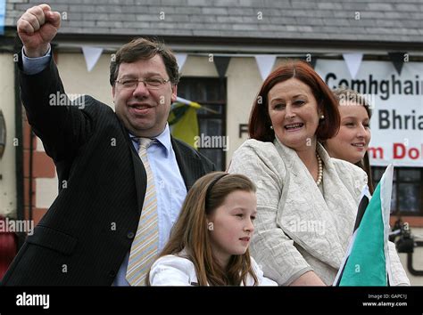 Taoiseach Brian Cowen receives a rapturous welcome from supporters in his hometown of Clara in ...