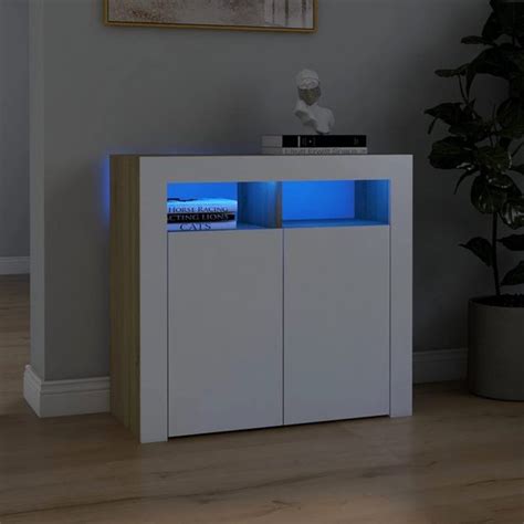 Vidalife Dressoir Met Led Verlichting X X Cm Wit En Sonoma Eiken