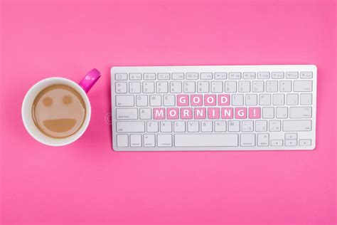 Coffee with Smiley Face and Good Morning Text on Keyboard Stock Image ...