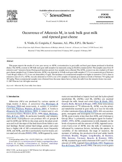 Pdf Occurrence Of Aflatoxin M1 In Tank Bulk Goat Milk And Ripened