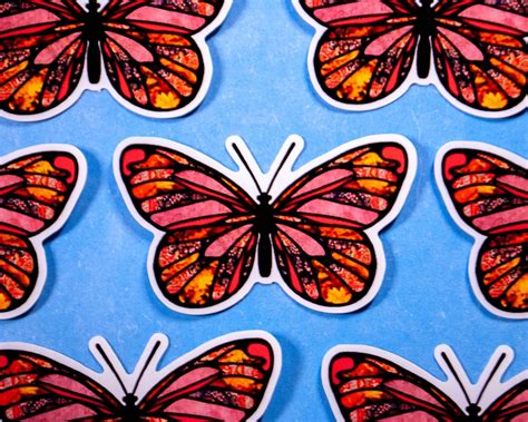 Orange And Pink Vinyl Butterfly Sticker Etsy