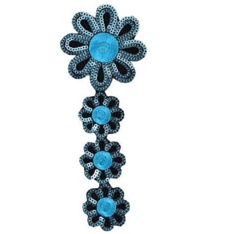 Daisy Applique Turquoise Sequin Beaded