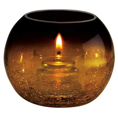 Sterno 80288 Amber Glass Sphere Liquid Candle Holder With Crackle Base