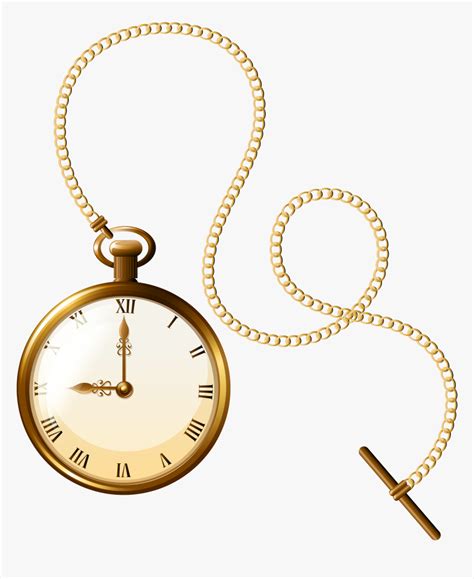 Gold Pocket Watch Clock Png Clip Art Pocket Watch With Chain Vector