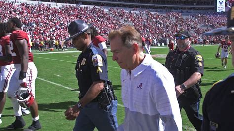 Nick Saban Leaves The Field After Alabama Beats Arkansas Youtube