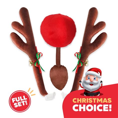 Car Reindeer Antlers Nose Decor Set Xmas Vehicle Exterior Ornaments