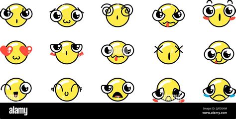 Various Cartoon Emoticons Set Doodle Faces Eyes And Mouth In Yellow