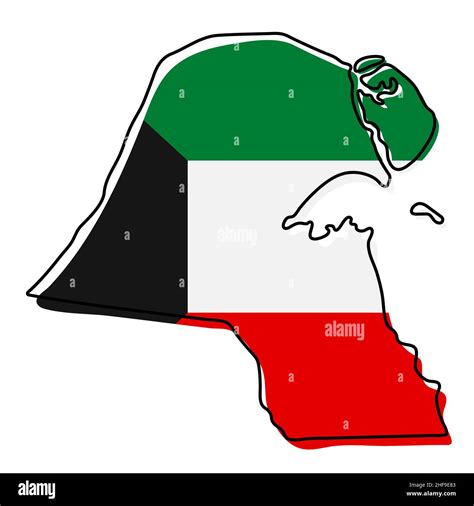 Stylized Outline Map Of Kuwait With National Flag Icon Flag Color Map