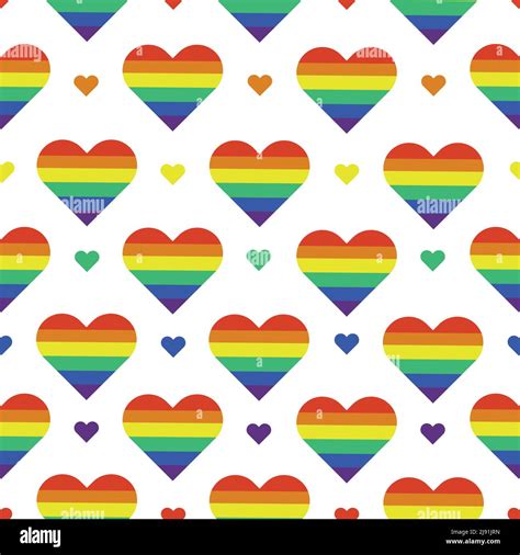 Rainbow Colored Hearts Seamless Vector Pattern Lgbtq Pride Flag