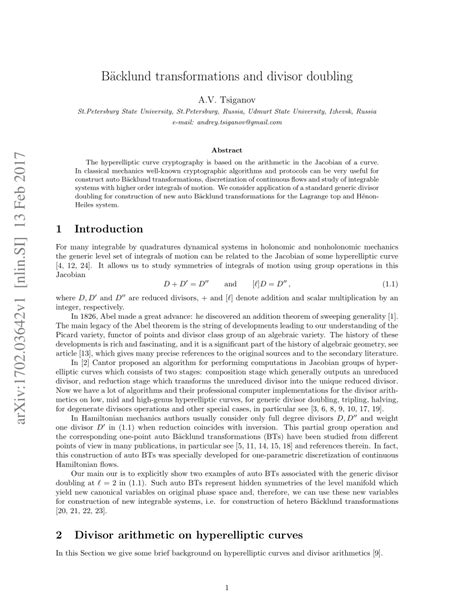 Pdf Backlund Transformations And Divisor Doubling