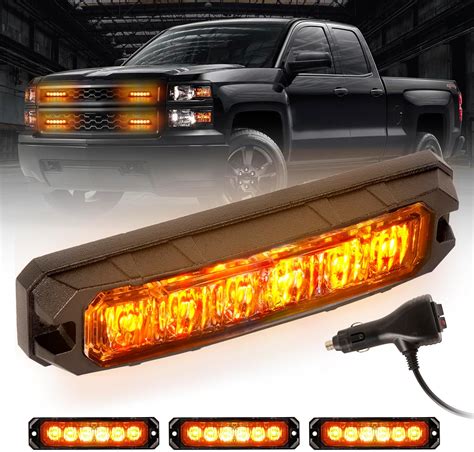 Lrter 4pcs 6 Led Mini Grill Strobe Lights For Trucks Surface Mount