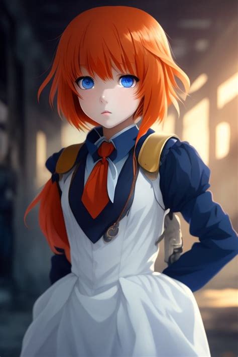 Anime Girl Orange Hair Blue Eyes