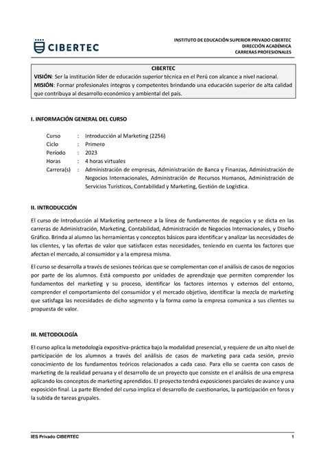 1 Sílabo 2023 01 Introducción Al Marketing 2256 Sp Instituto De