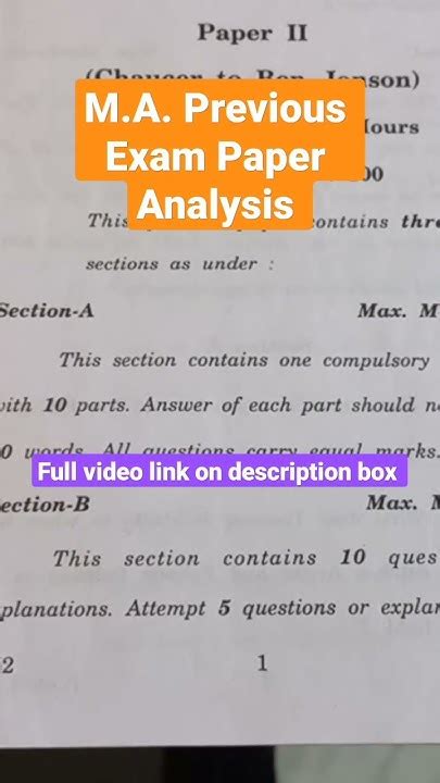 M A Previous Exam Paper Analysis Chaucer To Ben Jonson Youtube