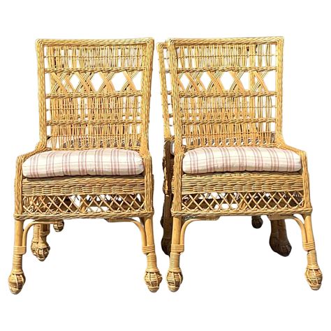 Vintage Coastal Woven Rattan Dining Chairs Set Of 4 For Sale At 1stdibs