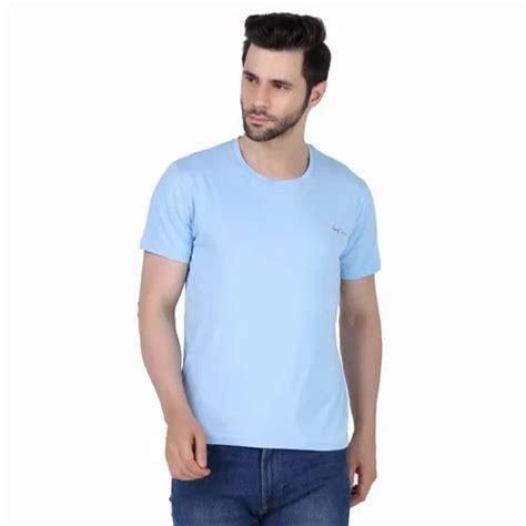 Plain Men Pastel Blue Cotton Round Neck T Shirt At Rs 320 In Mussoorie