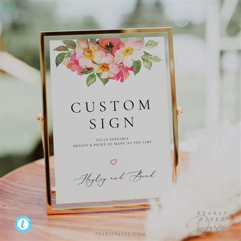 Floral Custom Sign Template Printable Floral Wedding Sign - Etsy ...