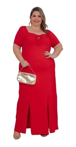 Vestido Plus Size Longo Meia Manga Moda Plus Viscolycra Parcelamento