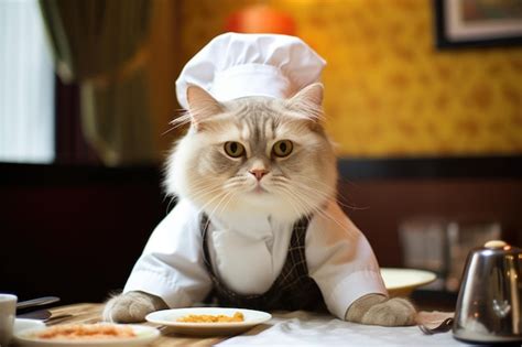 Premium Photo Quirky Cat Dressed As A Hilarious Chef With A Chefs Hat