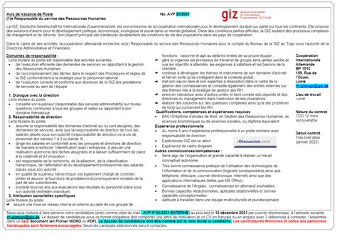 La GIZ Recrute Un Responsable Du Service Des Ressources Humaines JOB WIDE