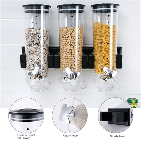 Wall Mounted Triple Cereal Dispenser Dry Food Storage Container Kitchen