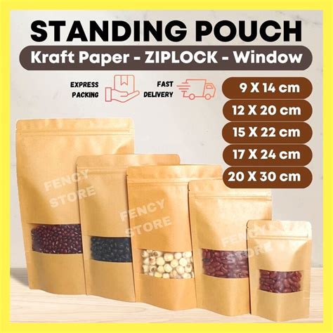 Jual TERMURAH PREMIUM Standing Pouch Window Kraft Plastik Klip