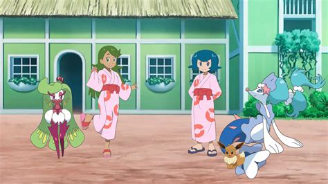 Lana and Mallow in kimonos with Pokemon by ChipmunkRaccoonOz on DeviantArt