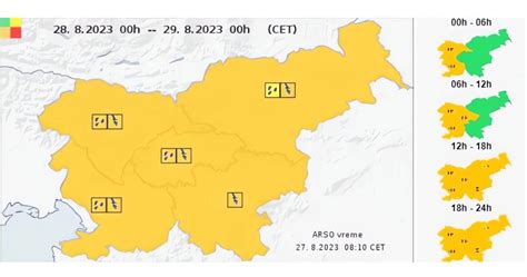 ARSO je izdal oranžni alarm za poplave za ponedeljek 28 8 2023 rdeči