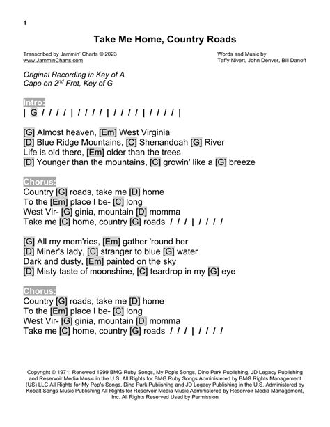 Take Me Home Country Roads Arr Jammin Charts By John Denver Sheet