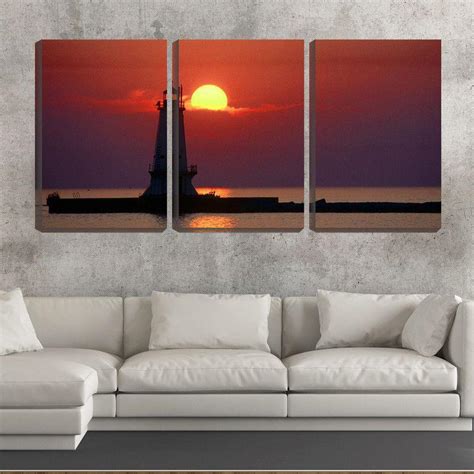 Quadro Decorativo 45x96 Silhueta De Farol No Mar Crie Life Quadro