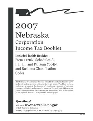 Fillable Online 2007 Nebraska Corporation Income Tax Booklet Included