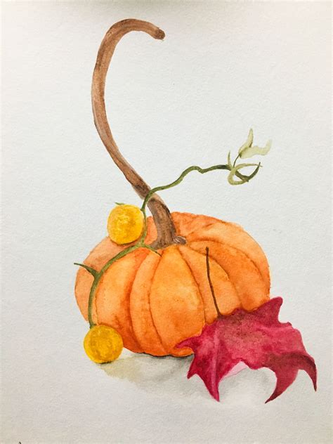 Original Watercolor Hand Painted Pumpkin Painting Autumn Art