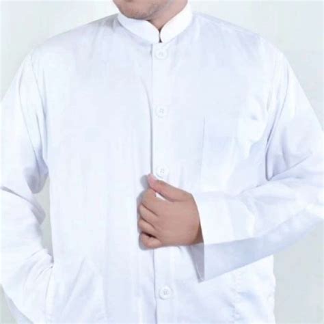 Promo Baju Koko Putih Polos Lengan Panjang Ukuran XL Navi M L