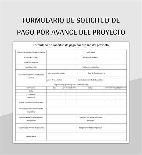 Plantilla De Excel Formulario De Solicitud De Pago Por Avance Del