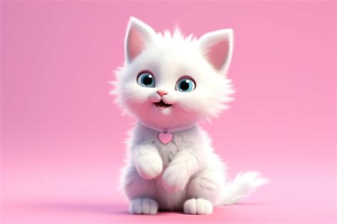 Premium Photo | Cute happy white cat pink background Generative AI