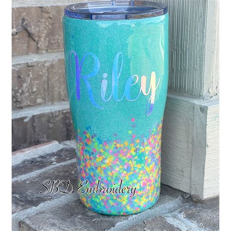 Personalized Glitter Tumbler, Mint Glitter, Gifts for Her, Hearts, Monogrammed, Personalized ...