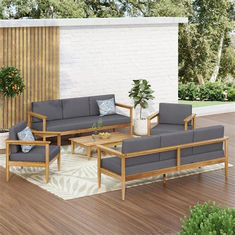 Noble House Magnolia Teak Brown Piece Wood Outdoor Patio Conversation