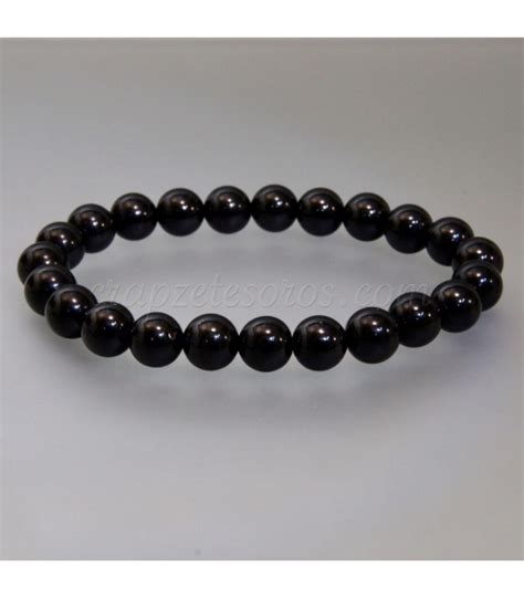 Turmalina Negra Esferas De 8mm En Pulsera Elastica