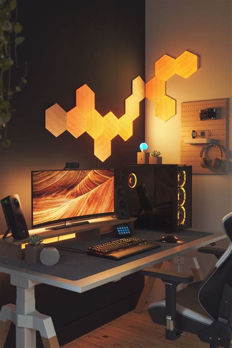 Sleek Workplace Setup With Wood Look Wall Light Panels That Glow Artofit