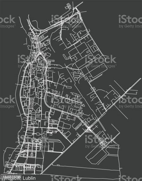 Ilustración De Mapa De Carreteras De Calles Negativo Oscuro Del Distrito De Wrotków De Lublin