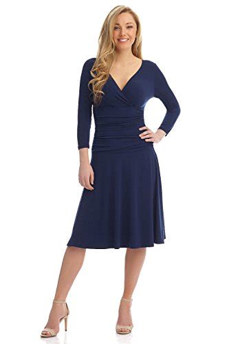 Rekucci Women S Slimming 3 4 Sleeve Fit And Flare Crossover Tummy