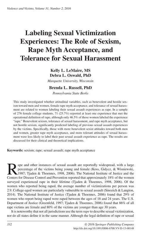 Pdf Labeling Sexual Victimization Experiences The Role Of Sexism