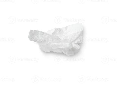 Single Screwed Or Crumpled Tissue Paper After Use Isolated On White