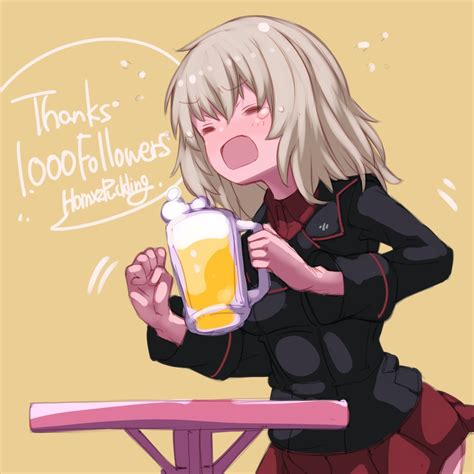 Safebooru 1girl Alcohol Artist Name Beer Beer Mug Black Jacket Blue