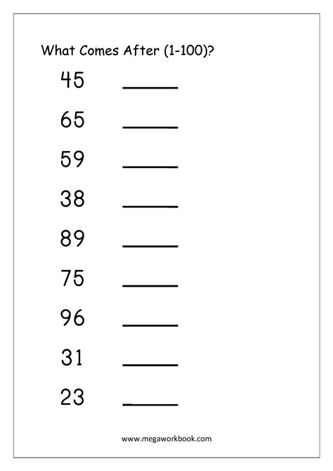 After Number Worksheet 1 To 10