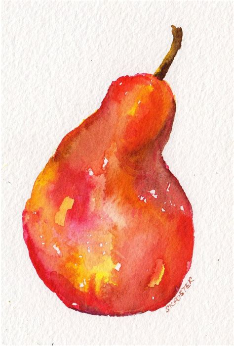 Original Red Pear Painting Watercolor 4 x 6 by SharonFosterArt