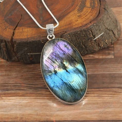 Spectrolite Labradorite Necklace Blue Multi Flash Natural Labradorite